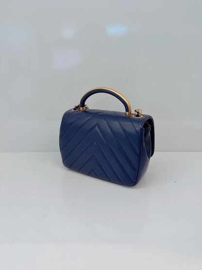 BLUE CHEVRON LEATHER CC MINI 2WAY TOP HANDLE FLAP BAG