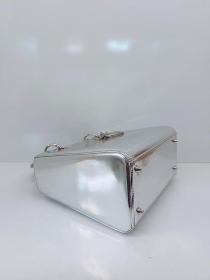 SILVER PATENT LEATHER MEDIUM LADY DIOR BAG