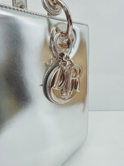 SILVER PATENT LEATHER MEDIUM LADY DIOR BAG