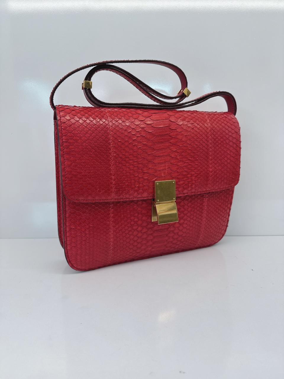 RED PYTHON LARGE CLASSIC BOX SHOULDER BAG