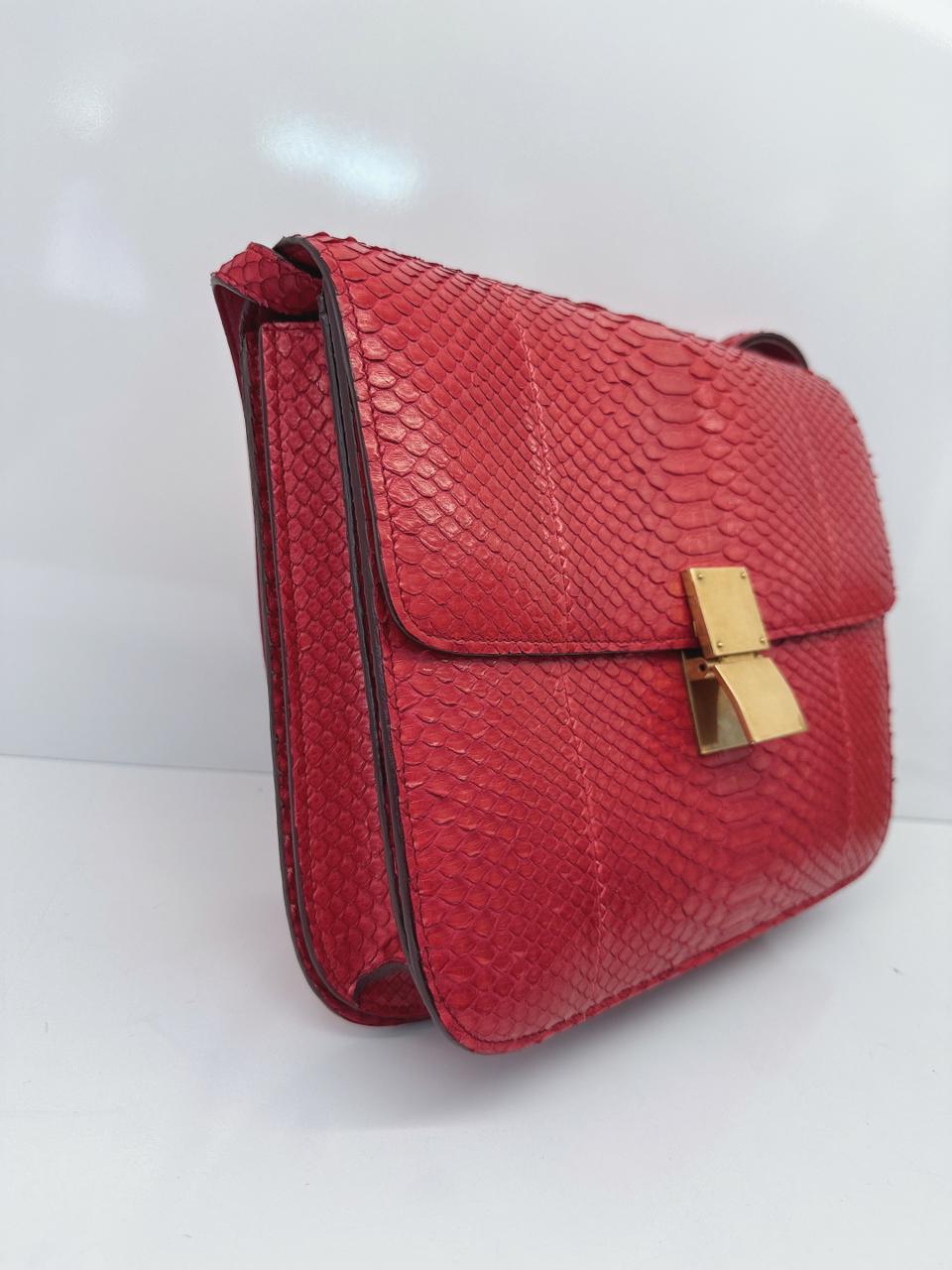 RED PYTHON LARGE CLASSIC BOX SHOULDER BAG