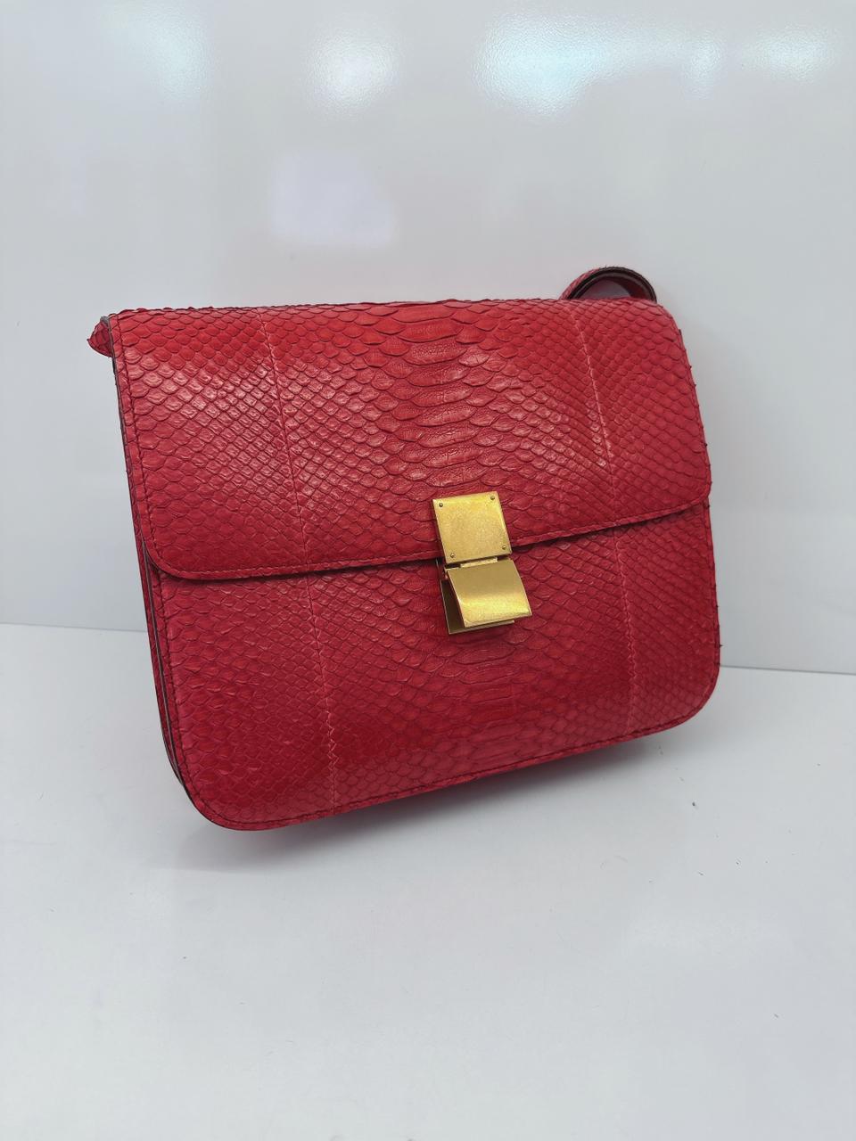 RED PYTHON LARGE CLASSIC BOX SHOULDER BAG