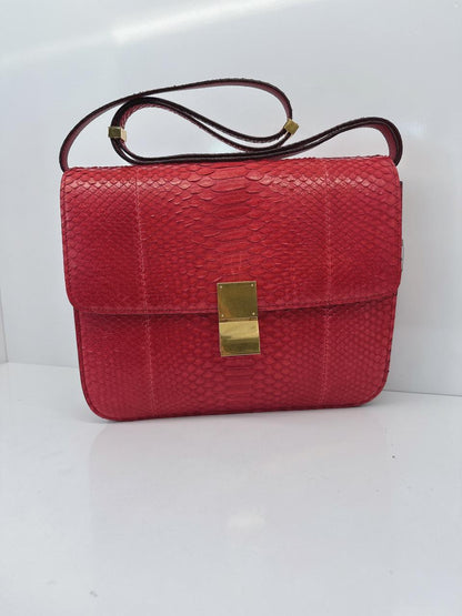 RED PYTHON LARGE CLASSIC BOX SHOULDER BAG