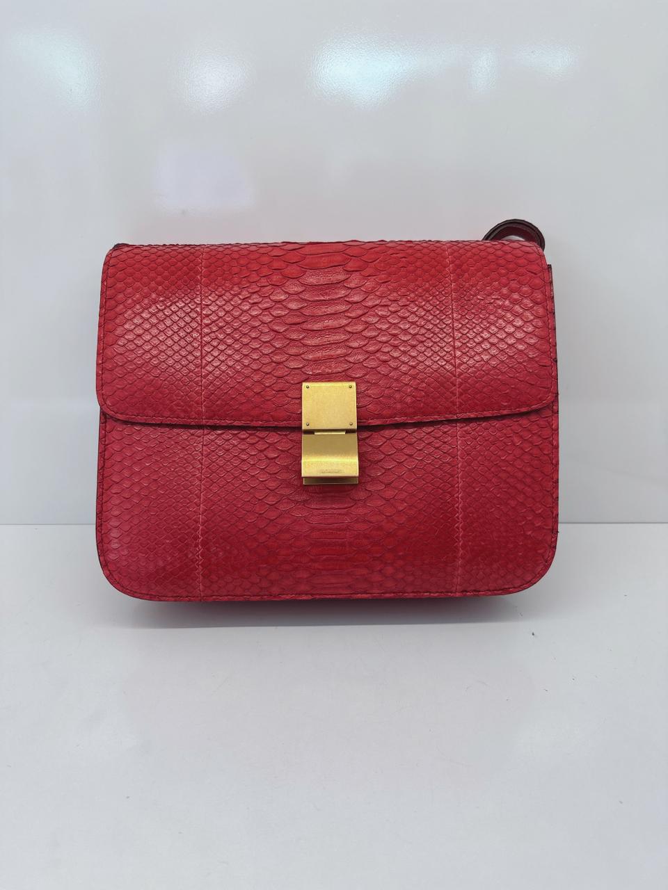 RED PYTHON LARGE CLASSIC BOX SHOULDER BAG