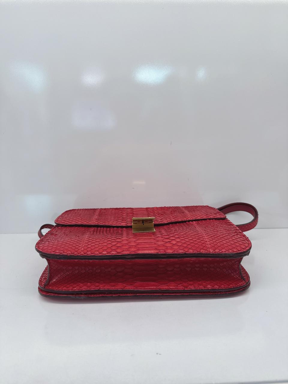 RED PYTHON LARGE CLASSIC BOX SHOULDER BAG