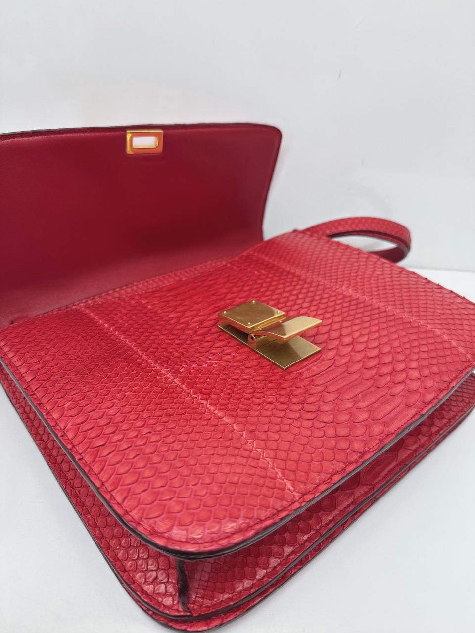 RED PYTHON LARGE CLASSIC BOX SHOULDER BAG
