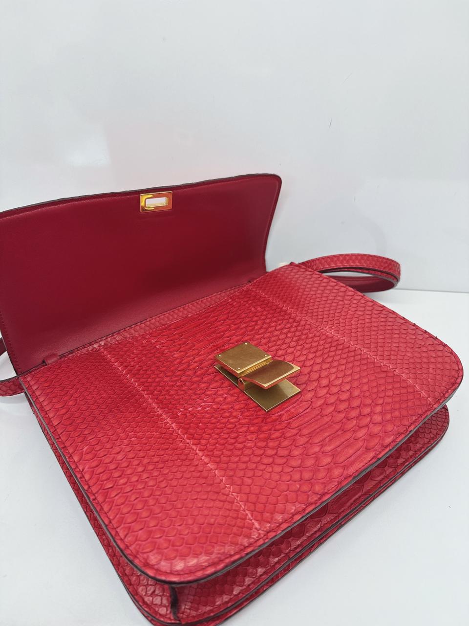 RED PYTHON LARGE CLASSIC BOX SHOULDER BAG