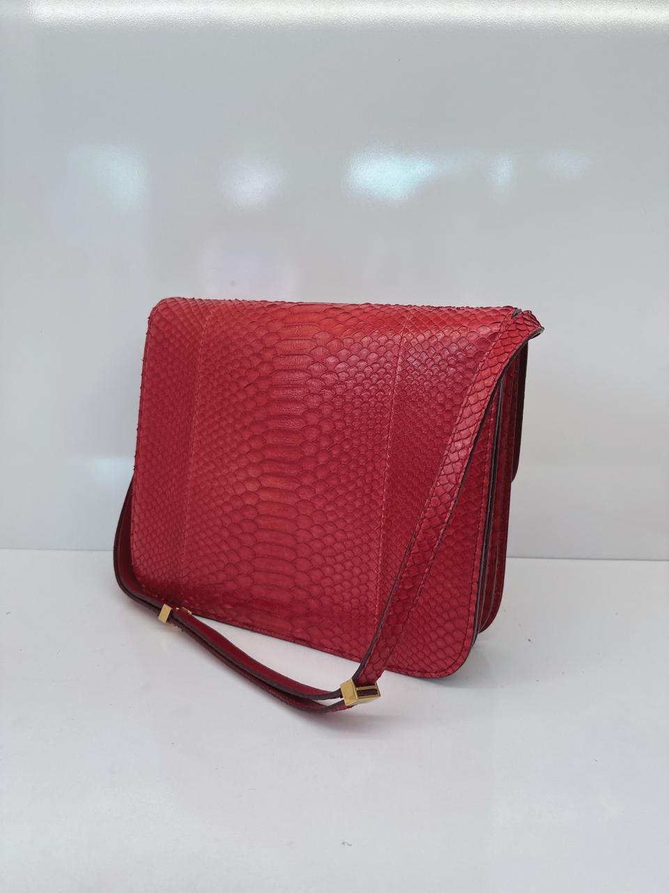 RED PYTHON LARGE CLASSIC BOX SHOULDER BAG
