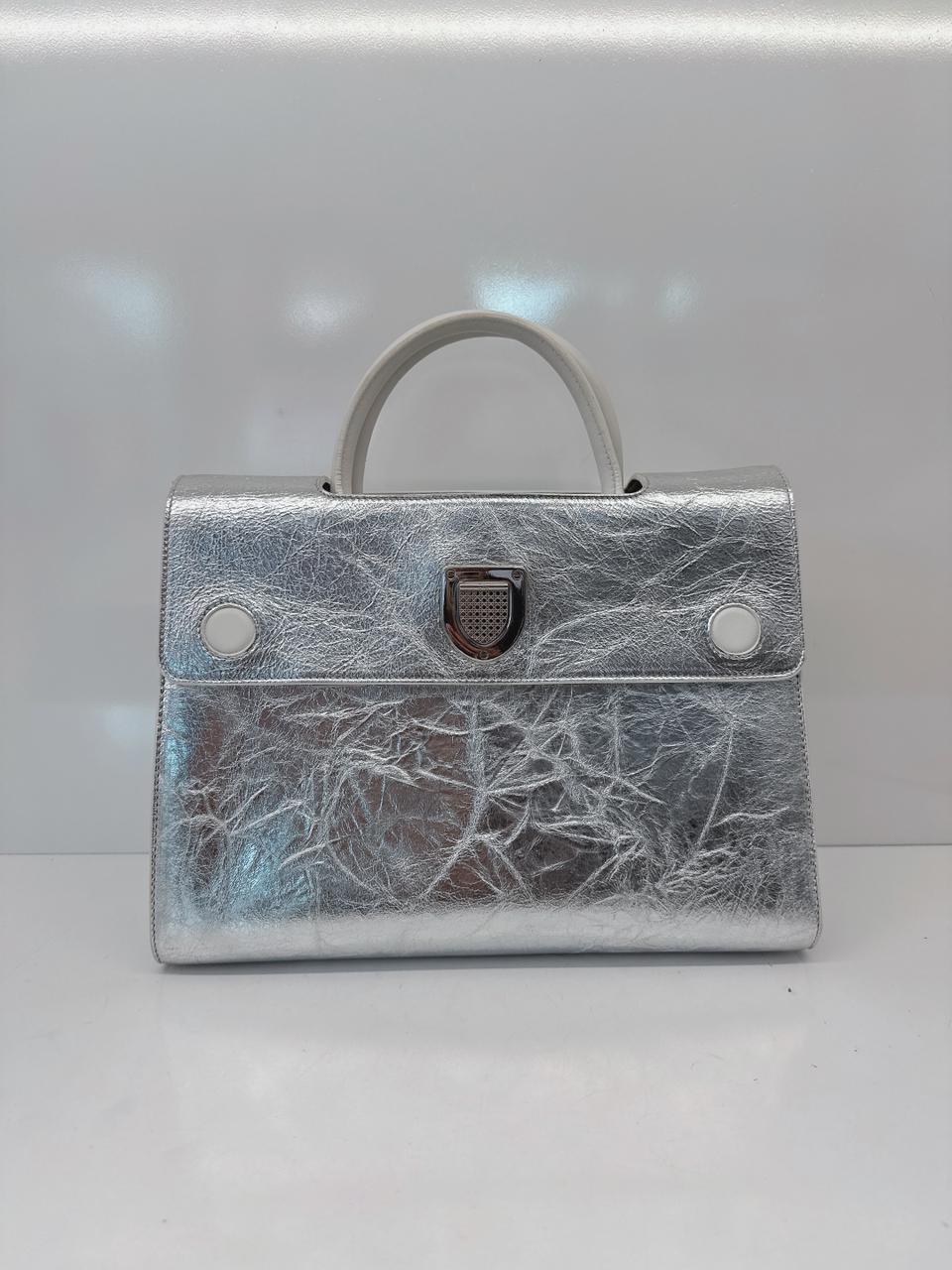 SILVER METALLIC LEATHER MEDIUM DIOREVER BAG