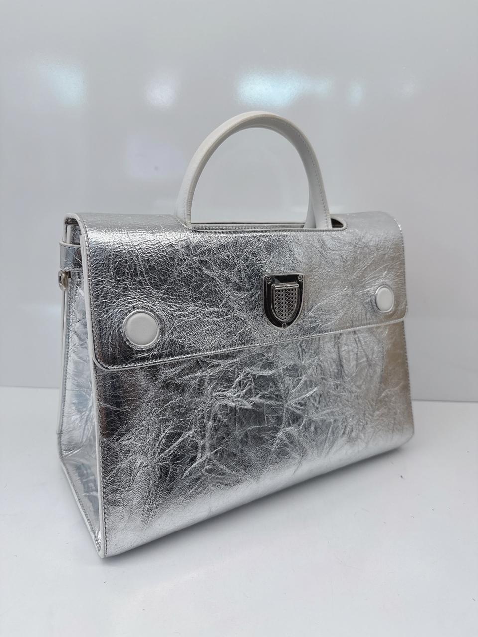SILVER METALLIC LEATHER MEDIUM DIOREVER BAG