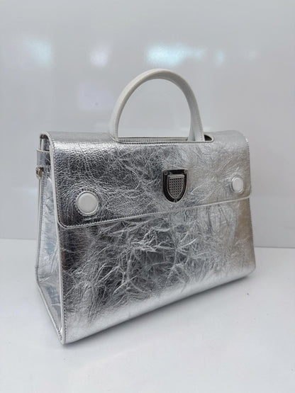 SILVER METALLIC LEATHER MEDIUM DIOREVER BAG