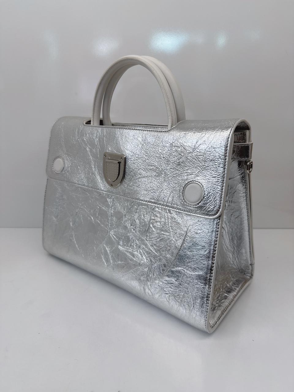 SILVER METALLIC LEATHER MEDIUM DIOREVER BAG