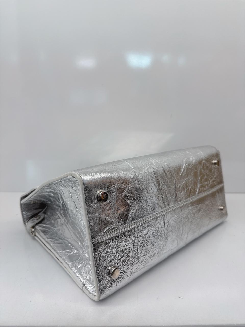 SILVER METALLIC LEATHER MEDIUM DIOREVER BAG
