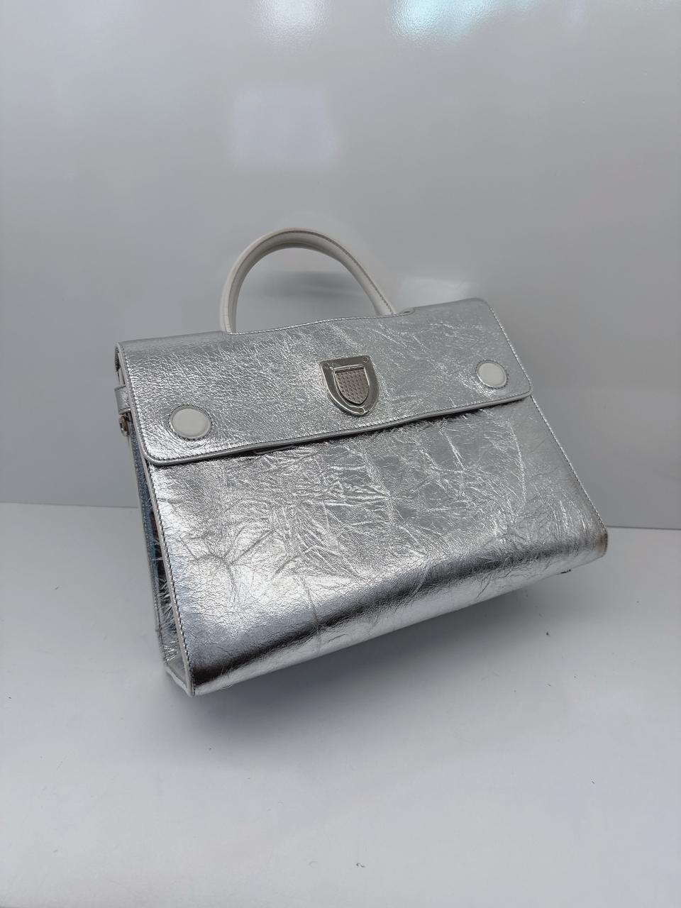 SILVER METALLIC LEATHER MEDIUM DIOREVER BAG