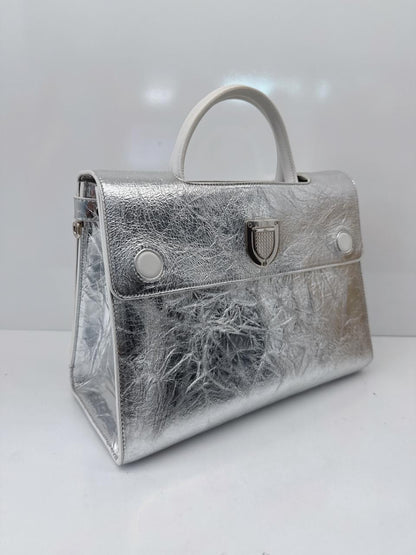 SILVER METALLIC LEATHER MEDIUM DIOREVER BAG