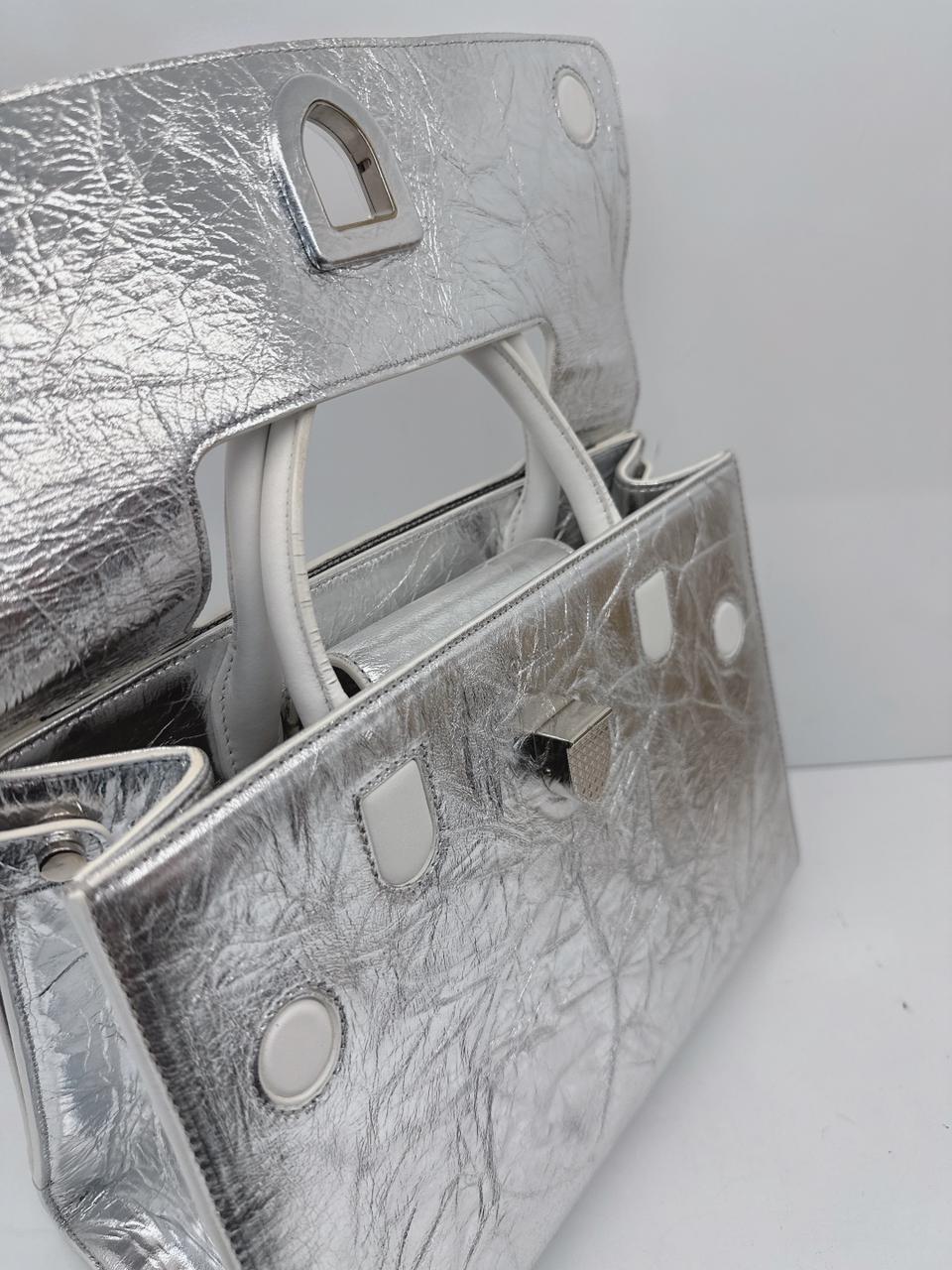 SILVER METALLIC LEATHER MEDIUM DIOREVER BAG