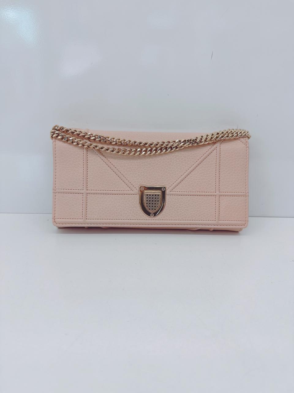OLD ROSE LEATHER DIORAMA WALLET ON CHAIN