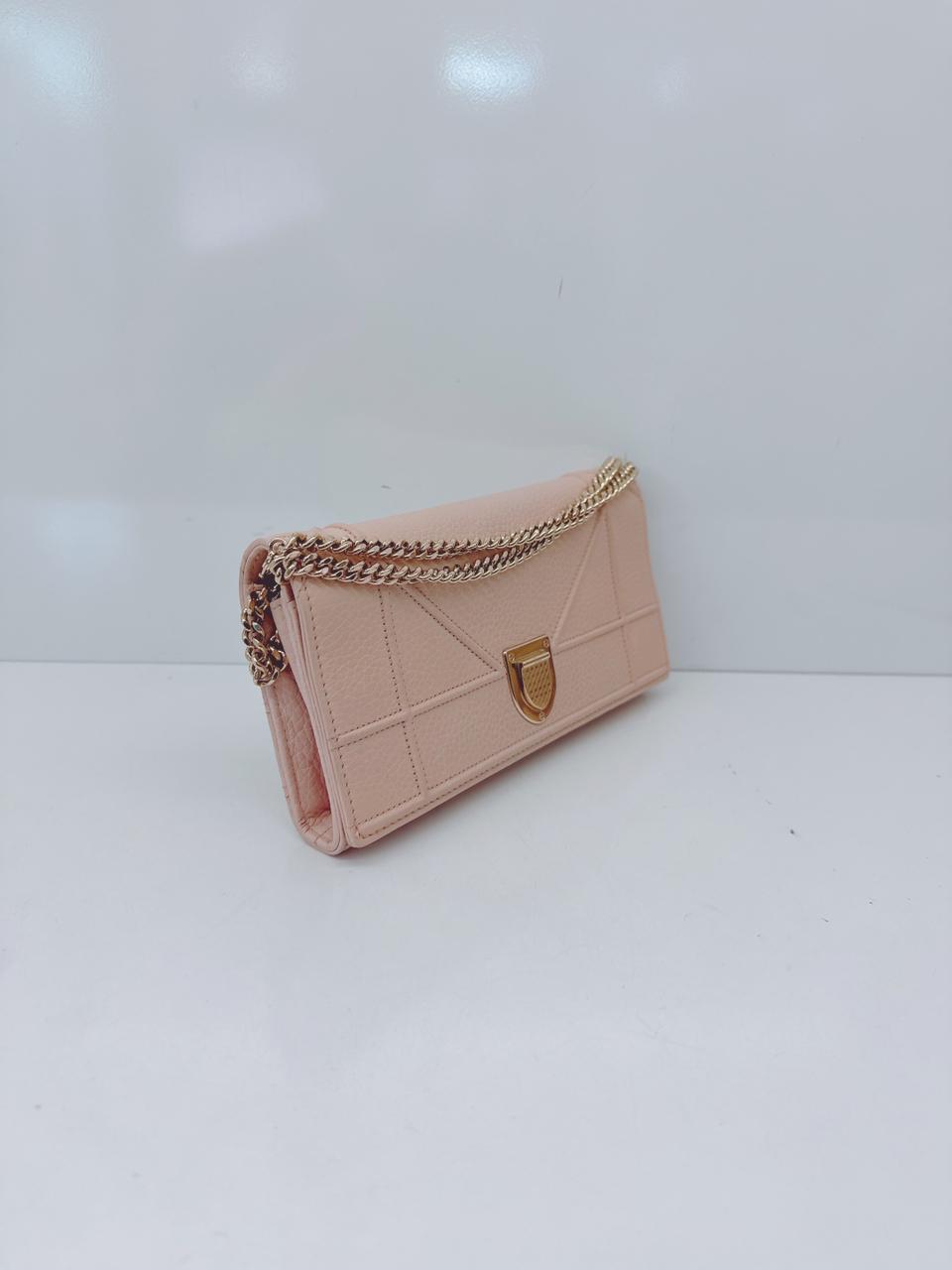 OLD ROSE LEATHER DIORAMA WALLET ON CHAIN