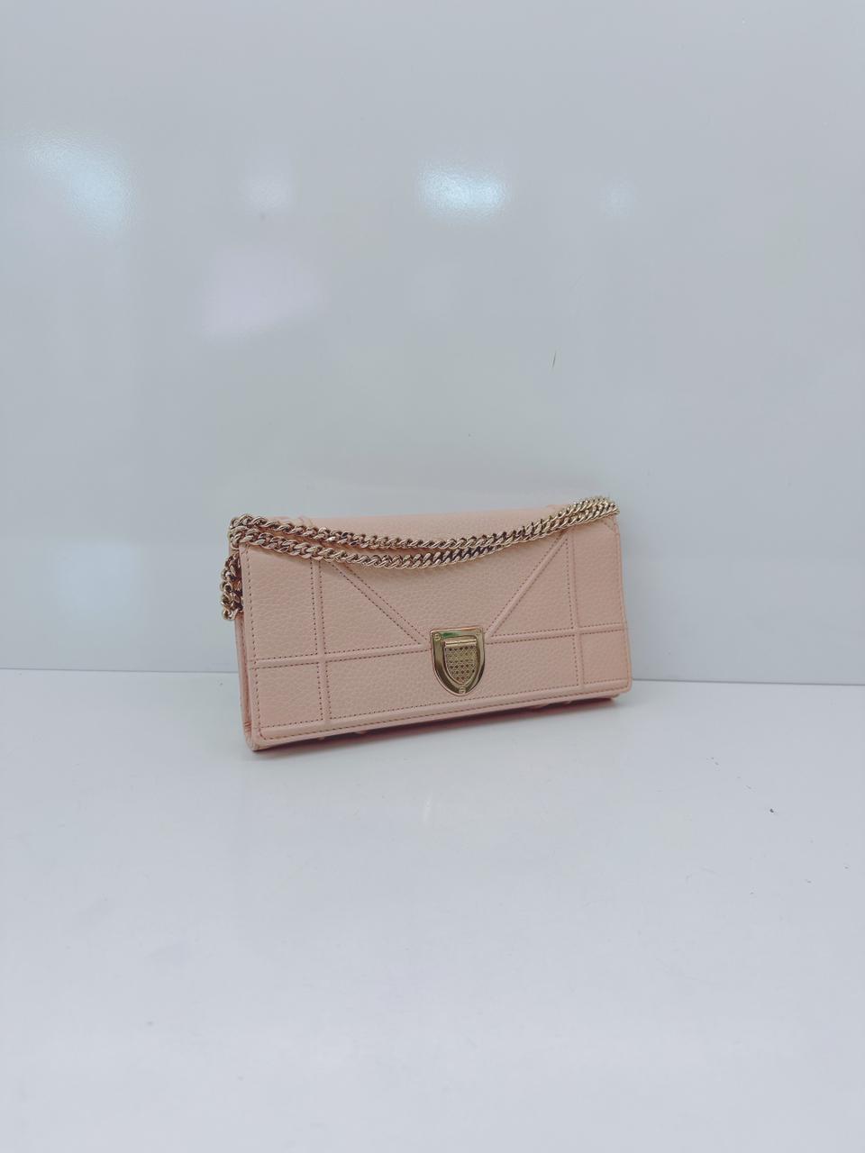 OLD ROSE LEATHER DIORAMA WALLET ON CHAIN