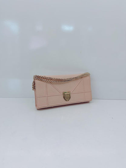 OLD ROSE LEATHER DIORAMA WALLET ON CHAIN