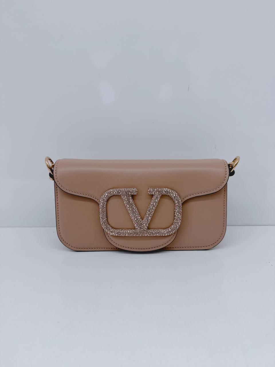 ROSE CANNELLE CALFSKIN LEATHER LOCO SMALL SHOULDER BAG WITH JEWEL LOGO