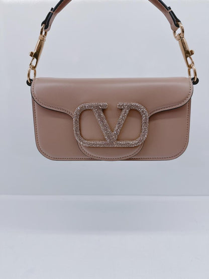 ROSE CANNELLE CALFSKIN LEATHER LOCO SMALL SHOULDER BAG WITH JEWEL LOGO