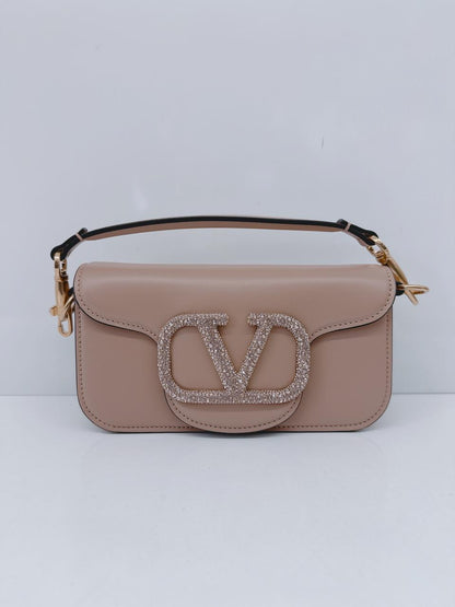 ROSE CANNELLE CALFSKIN LEATHER LOCO SMALL SHOULDER BAG WITH JEWEL LOGO