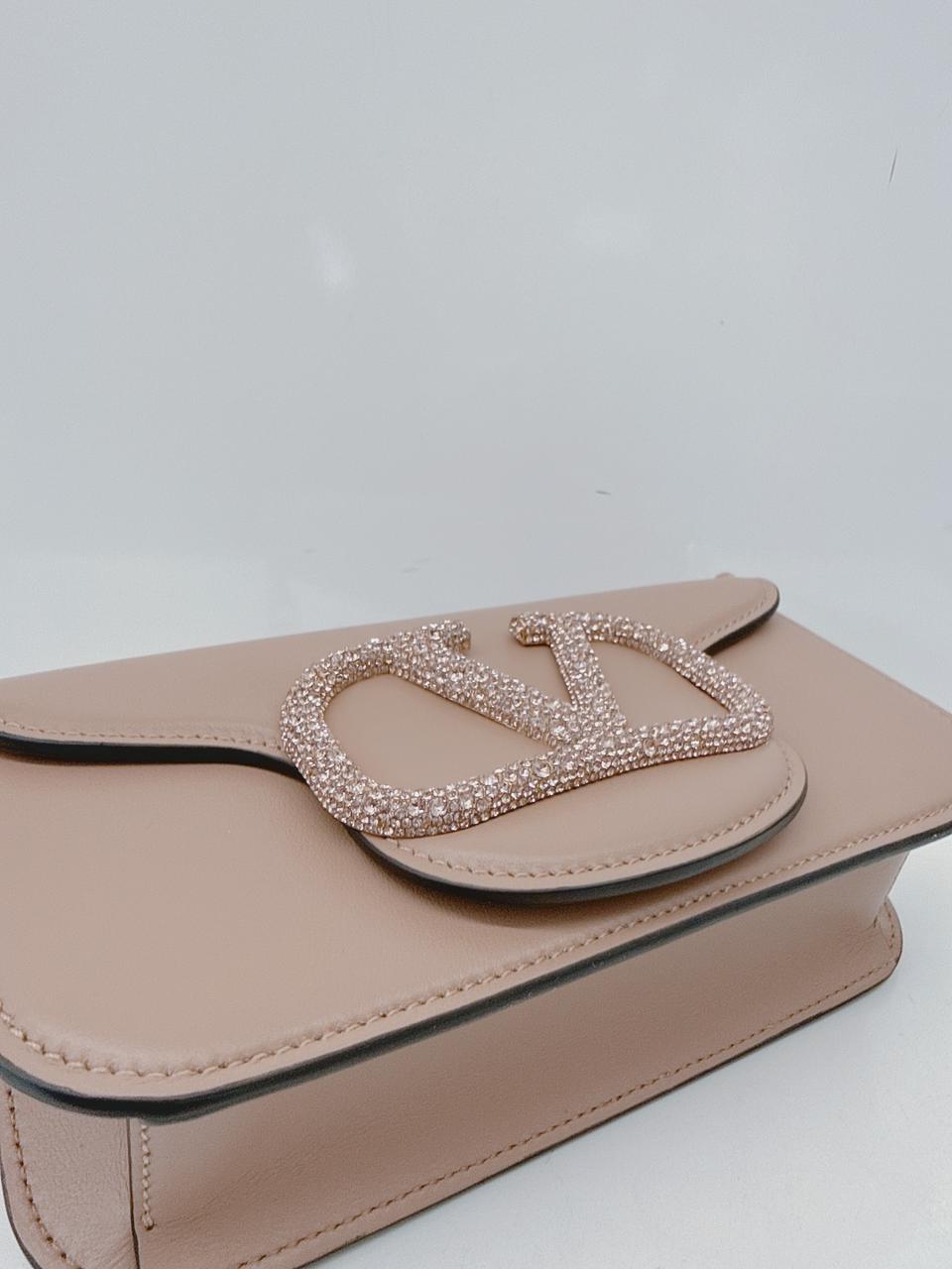 ROSE CANNELLE CALFSKIN LEATHER LOCO SMALL SHOULDER BAG WITH JEWEL LOGO