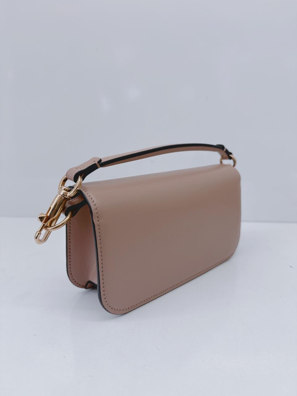 ROSE CANNELLE CALFSKIN LEATHER LOCO SMALL SHOULDER BAG WITH JEWEL LOGO