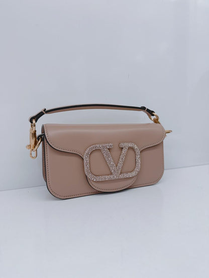 ROSE CANNELLE CALFSKIN LEATHER LOCO SMALL SHOULDER BAG WITH JEWEL LOGO