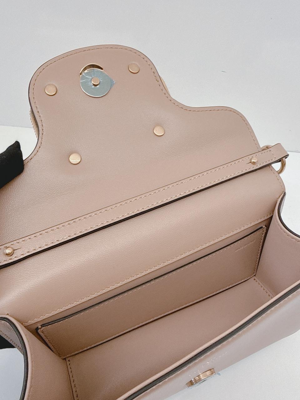 ROSE CANNELLE CALFSKIN LEATHER LOCO SMALL SHOULDER BAG WITH JEWEL LOGO