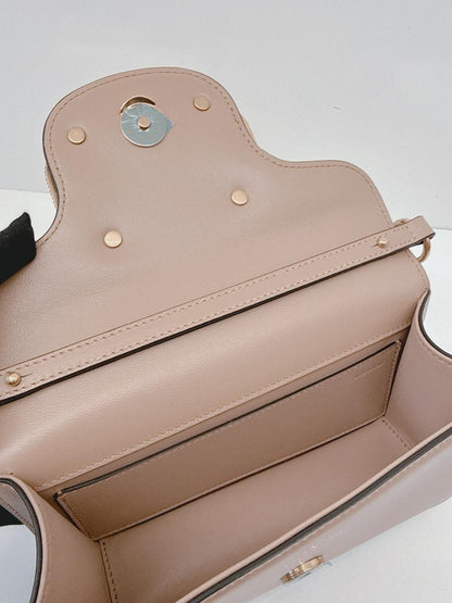 ROSE CANNELLE CALFSKIN LEATHER LOCO SMALL SHOULDER BAG WITH JEWEL LOGO