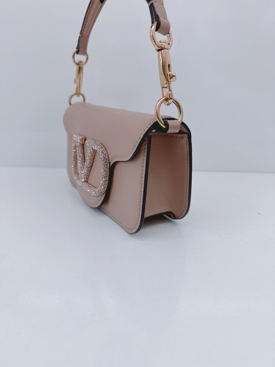 ROSE CANNELLE CALFSKIN LEATHER LOCO SMALL SHOULDER BAG WITH JEWEL LOGO