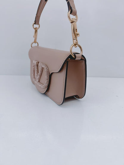 ROSE CANNELLE CALFSKIN LEATHER LOCO SMALL SHOULDER BAG WITH JEWEL LOGO