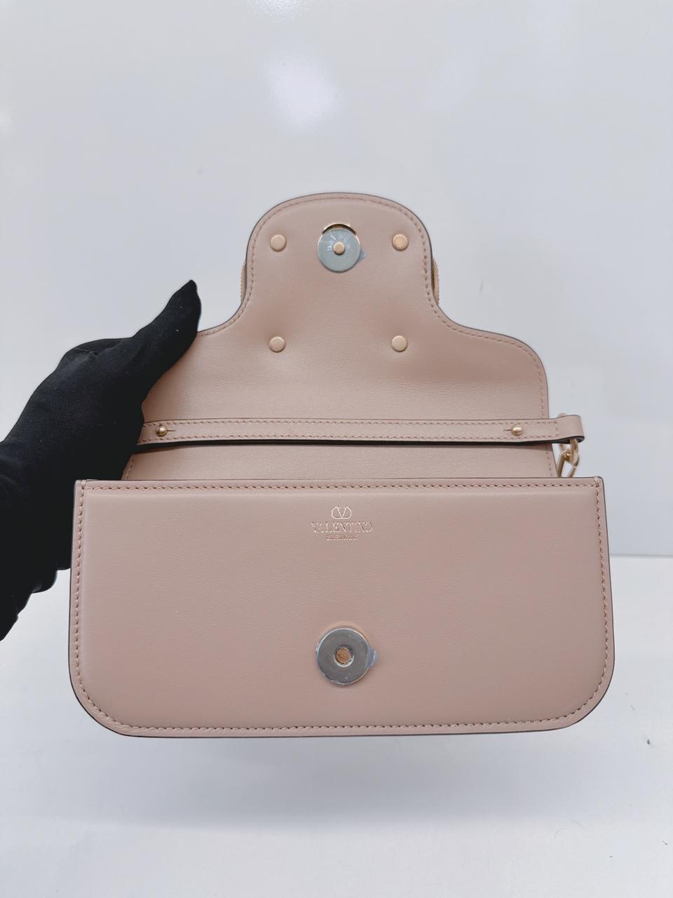 ROSE CANNELLE CALFSKIN LEATHER LOCO SMALL SHOULDER BAG WITH JEWEL LOGO