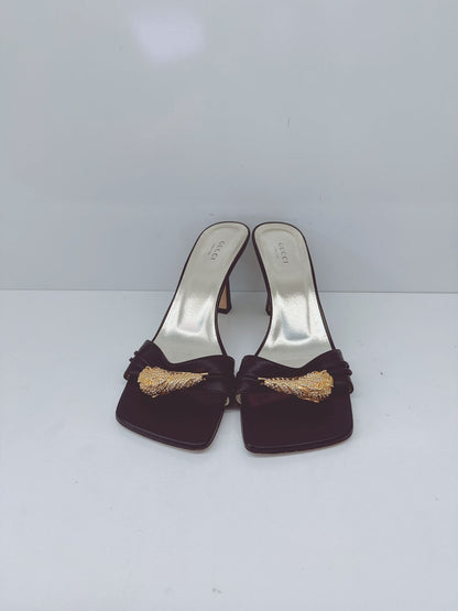 BLACK LEATHER DORA OPEN TOE SLIDE SANDALS 40.5