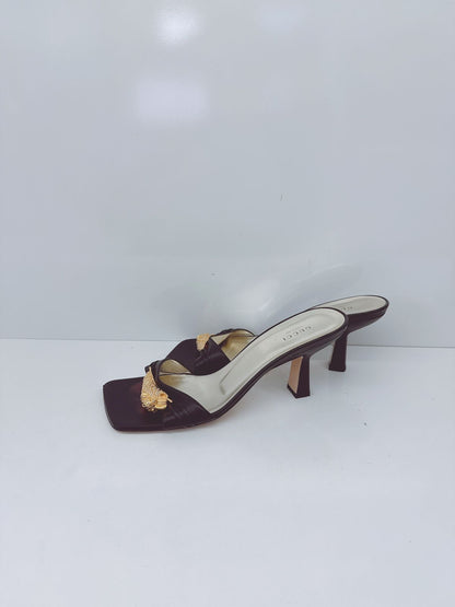 BLACK LEATHER DORA OPEN TOE SLIDE SANDALS 40.5