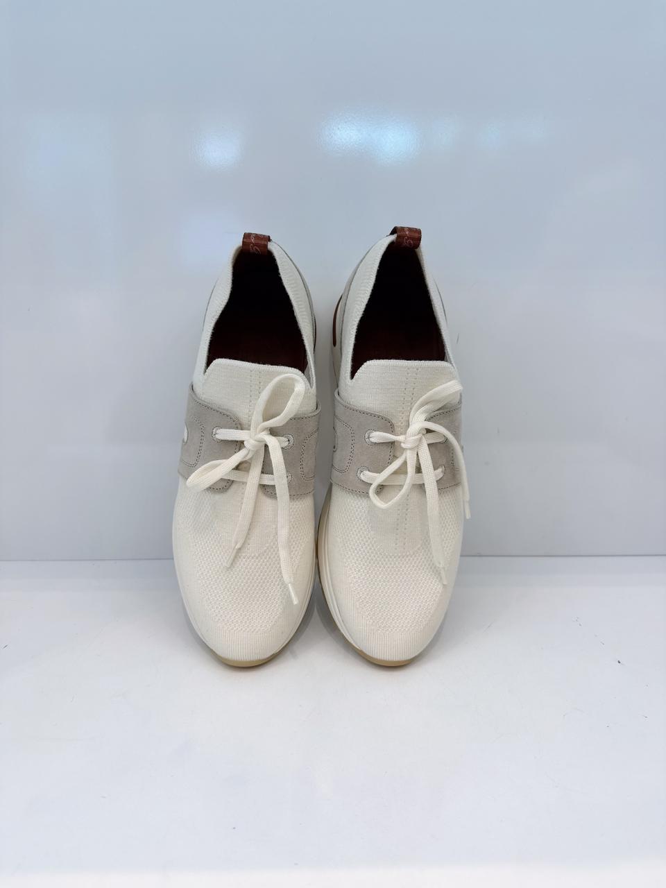 OPTICAL WHITE PEARL SUEDE LP FLEXY WALK LADY SNEAKERS 40.5