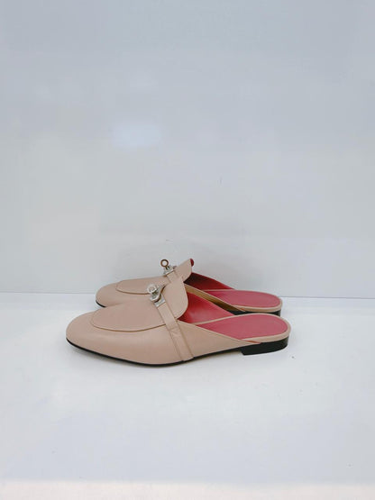 BEIGE NUDE GOATSKIN LEATHER OZ MULE SANDALS 40.5
