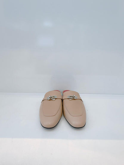 BEIGE NUDE GOATSKIN LEATHER OZ MULE SANDALS 40.5