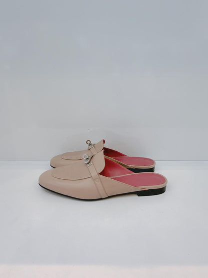 BEIGE NUDE GOATSKIN LEATHER OZ MULE SANDALS 40.5