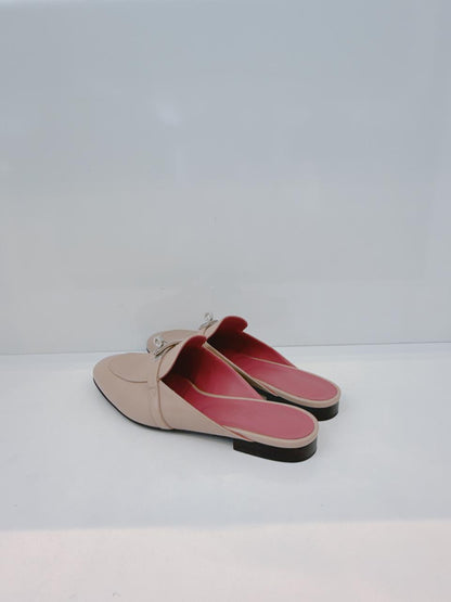 BEIGE NUDE GOATSKIN LEATHER OZ MULE SANDALS 40.5