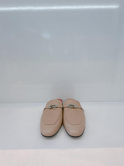 BEIGE NUDE GOATSKIN LEATHER OZ MULE SANDALS 40.5