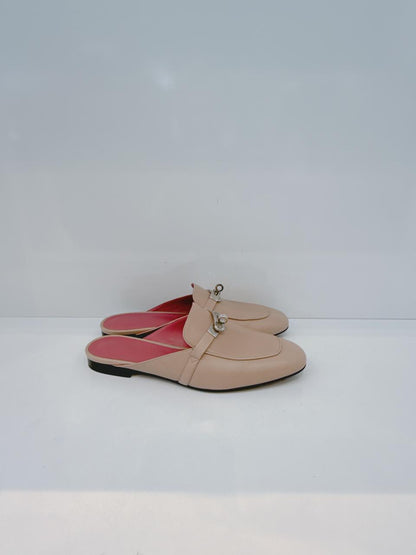 BEIGE NUDE GOATSKIN LEATHER OZ MULE SANDALS 40.5