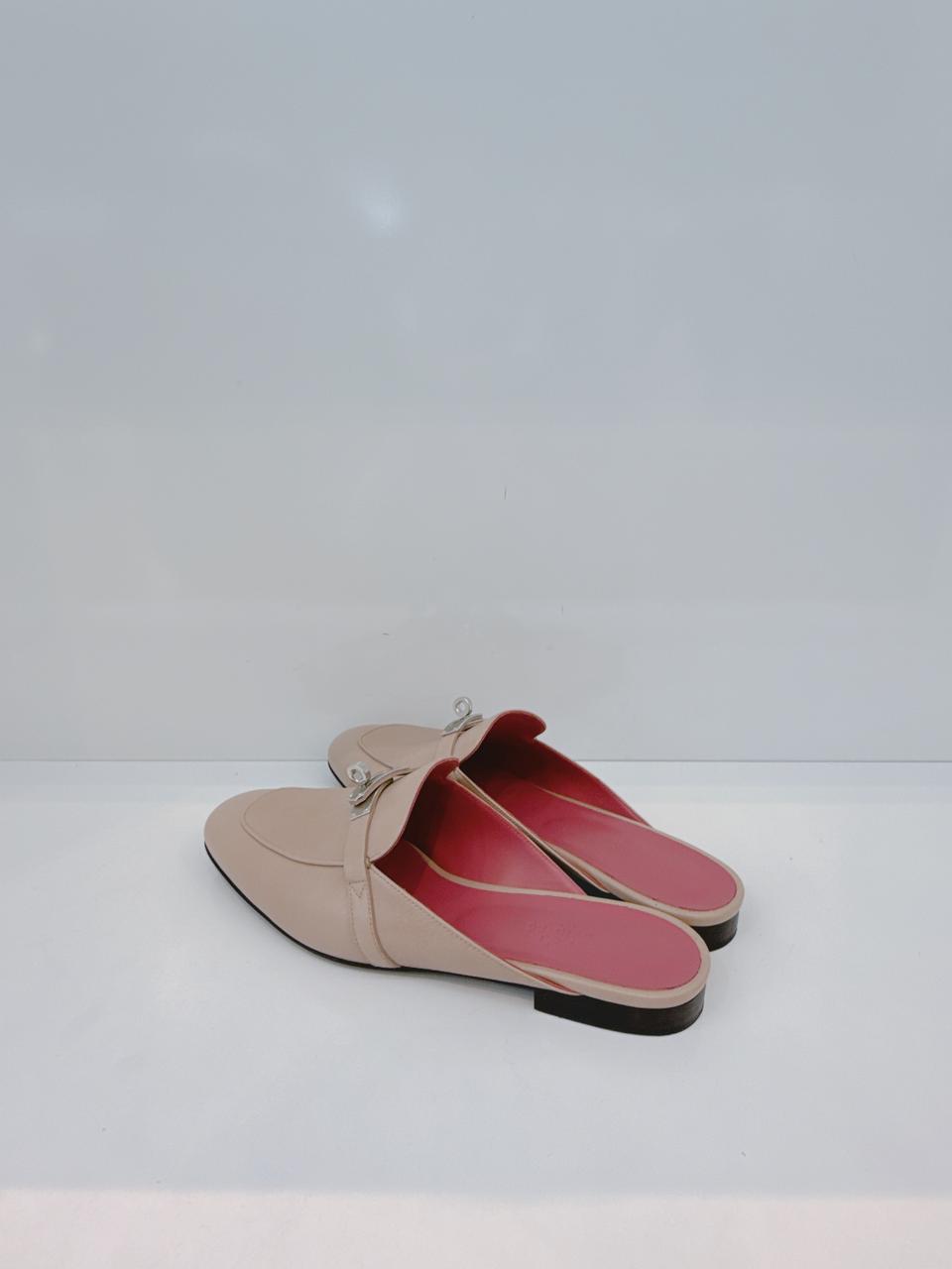 BEIGE NUDE GOATSKIN LEATHER OZ MULE SANDALS 40.5