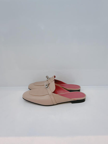 BEIGE NUDE GOATSKIN LEATHER OZ MULE SANDALS 40.5