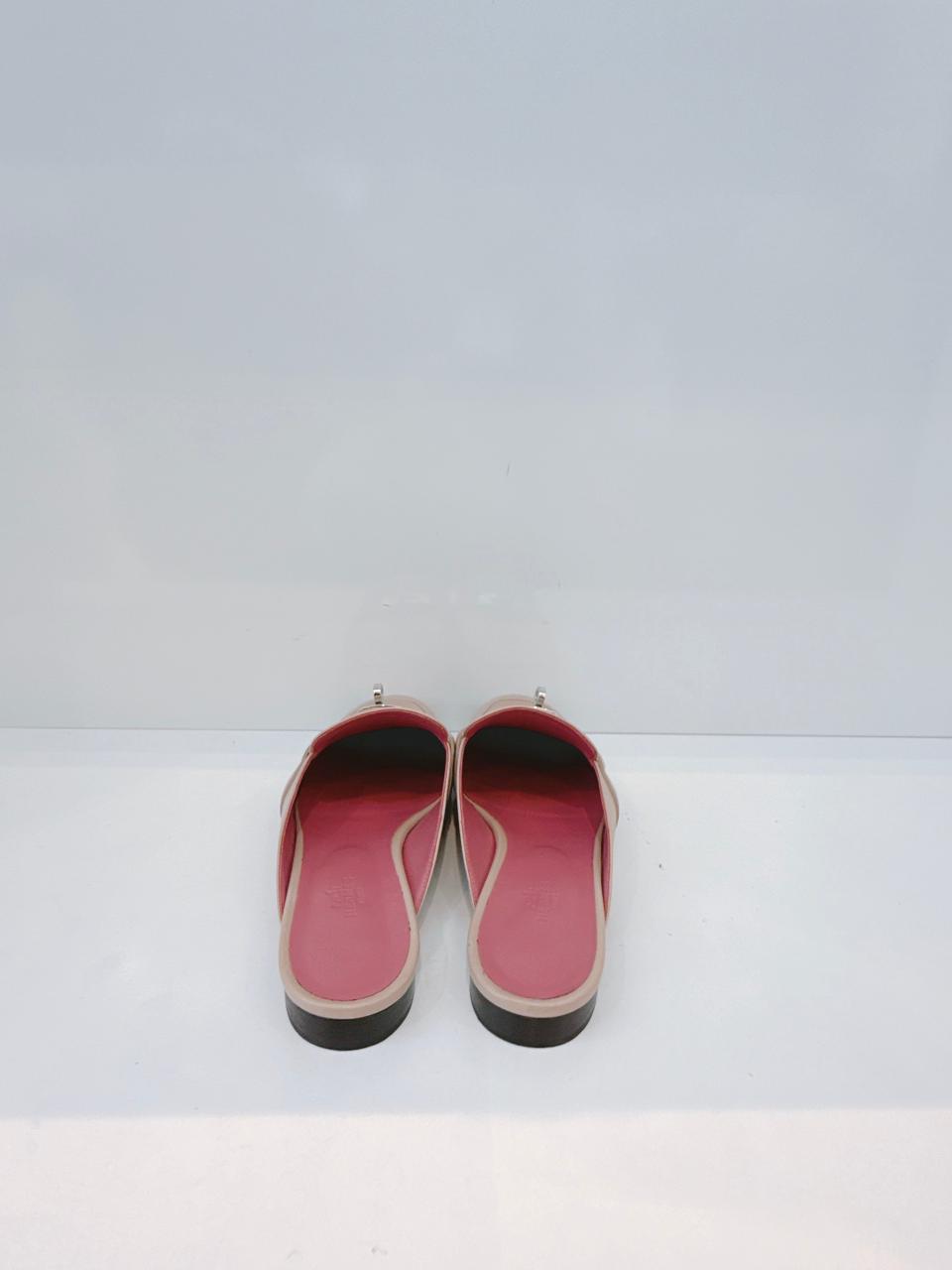 BEIGE NUDE GOATSKIN LEATHER OZ MULE SANDALS 40.5