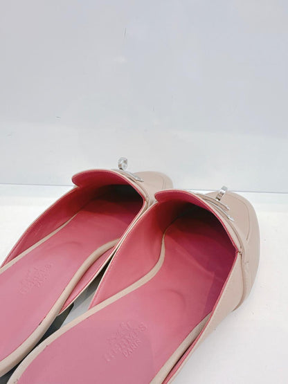 BEIGE NUDE GOATSKIN LEATHER OZ MULE SANDALS 40.5