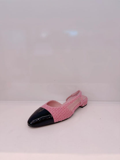BLACK PINK PATENT LEATHER & TWEED SLINGBACK SANDALS 41C
