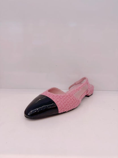 BLACK PINK PATENT LEATHER & TWEED SLINGBACK SANDALS 41C